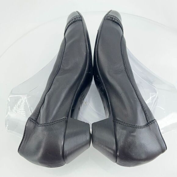 AGL Italy Women's Pump Size 41 11 Cap Toe Block Heel Low Heel Black Leather - Picture 6 of 11